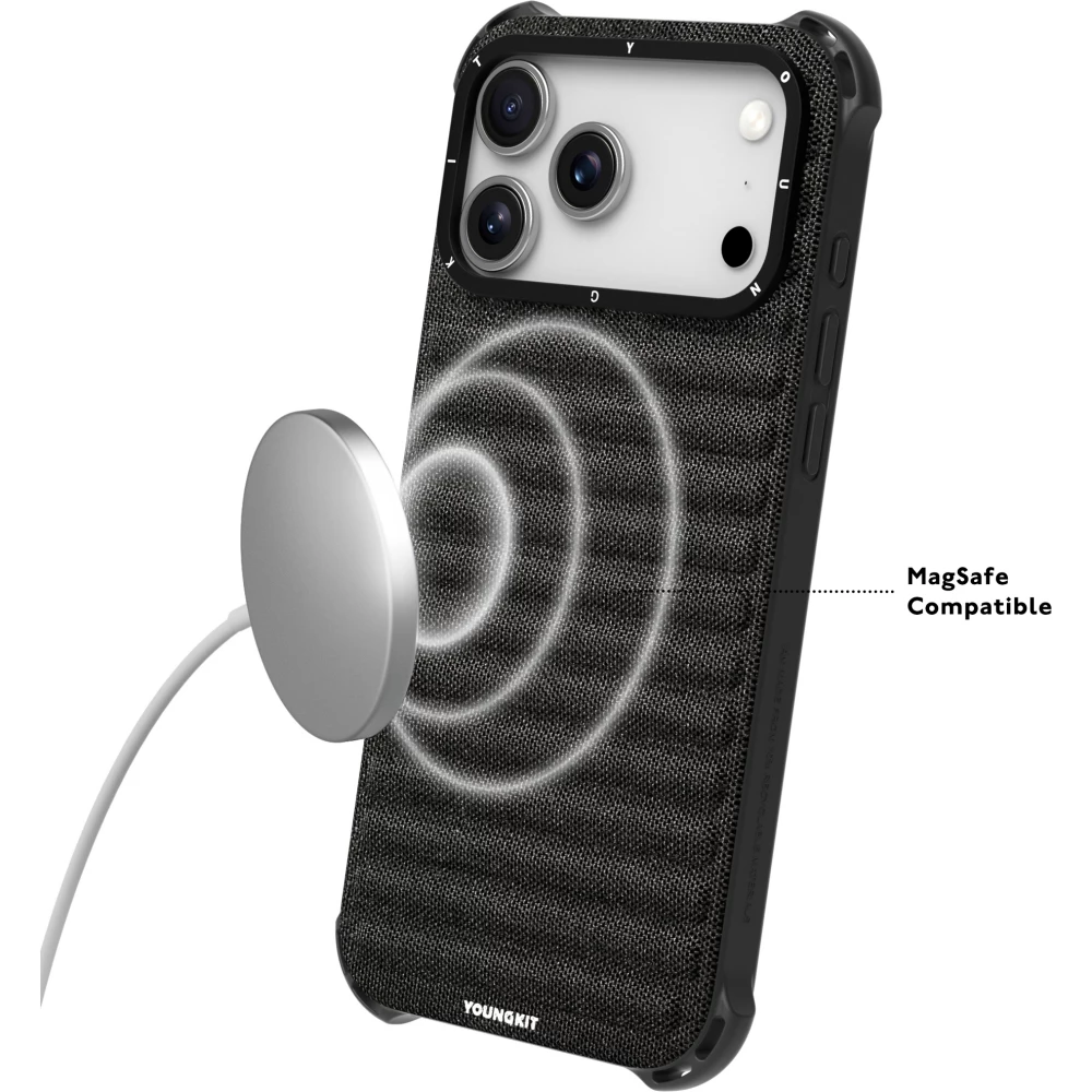 iPhone 17 Pro Max Case Hülle - Youngkit Canvas aus Stoff und mit silikonverstärkten Ecken, kompatibel mit MagSafe - Bordeaux