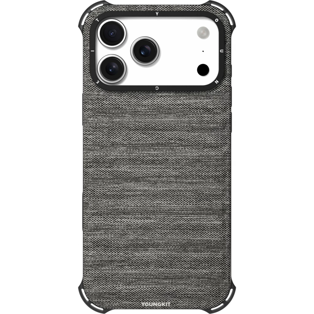 iPhone 17 Pro Max Case Hülle - Youngkit Canvas aus Stoff und mit silikonverstärkten Ecken, kompatibel mit MagSafe - Grau