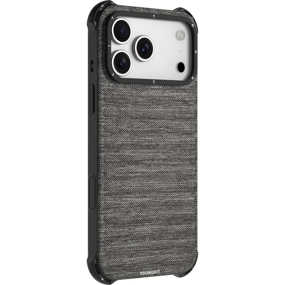 iPhone 17 Pro Max Case Hülle - Youngkit Canvas aus Stoff und mit silikonverstärkten Ecken, kompatibel mit MagSafe - Grau
