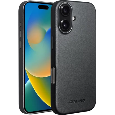 Coque iPhone 17 - Qialino cuir véritable (compatible MagSafe) - Noir
