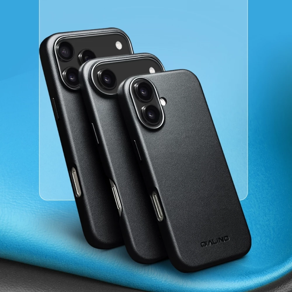 Coque iPhone 17 - Qialino cuir véritable (compatible MagSafe) - Noir