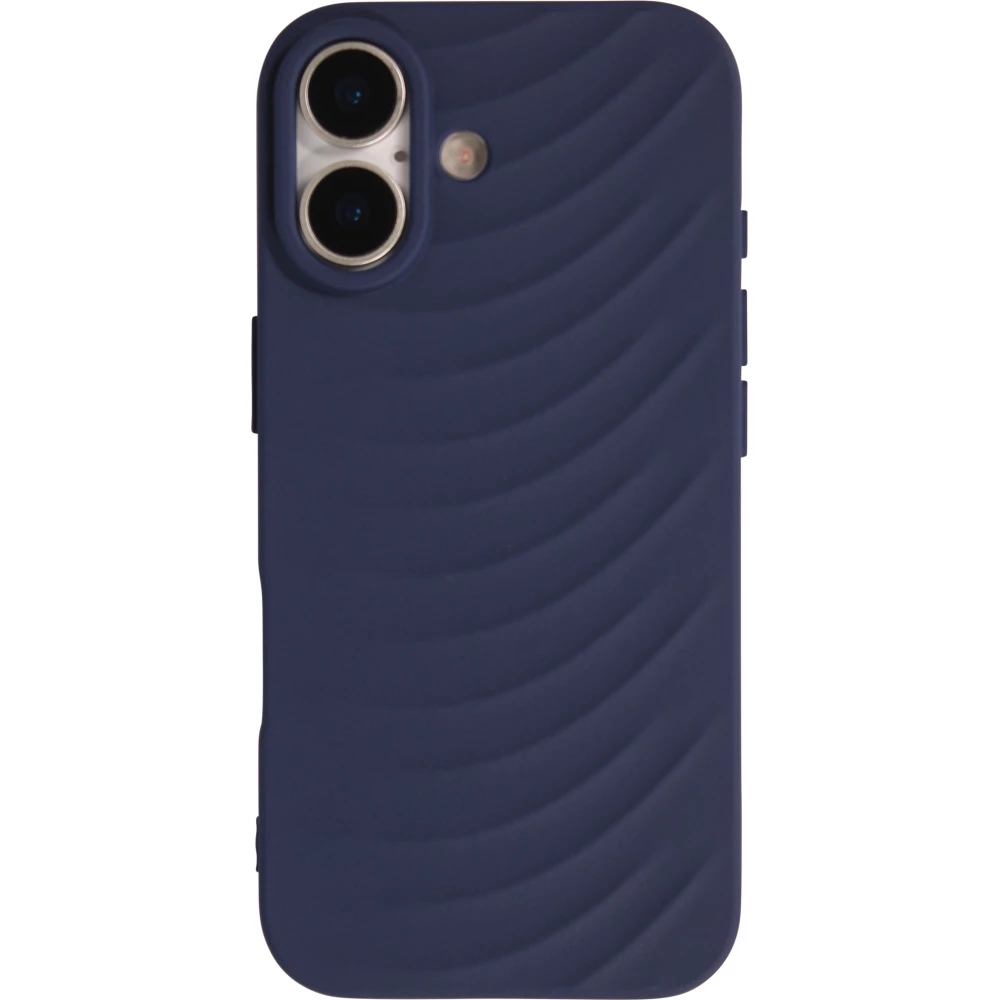 Coque iPhone 17 - Relief ondul&eacute; en silicone souple style original et minimaliste - Bleu