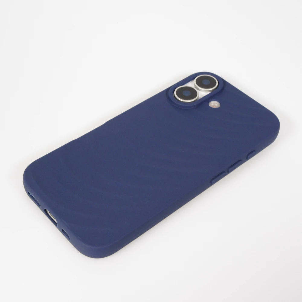 Coque iPhone 17 - Relief ondul&eacute; en silicone souple style original et minimaliste - Bleu