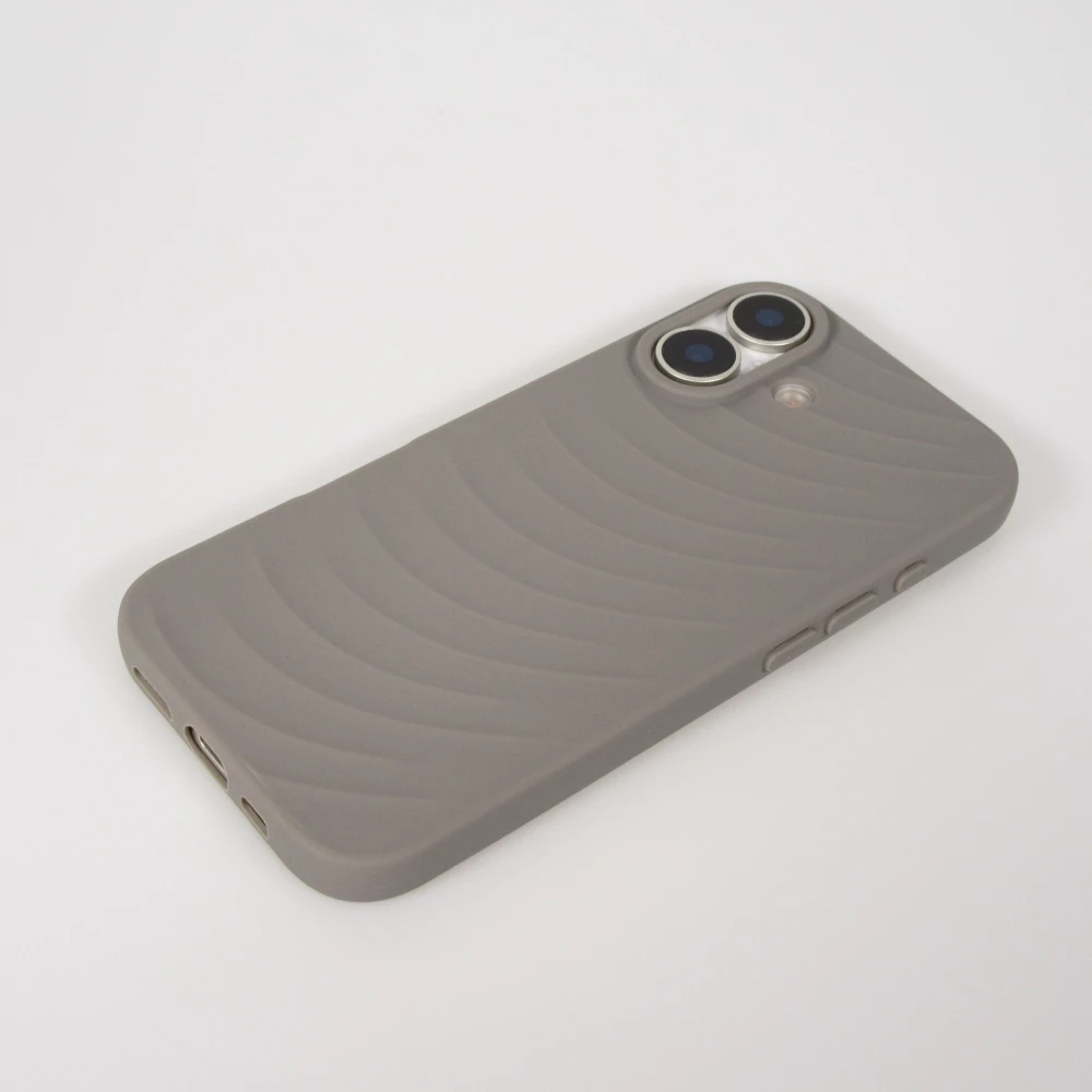 Coque iPhone 17 - Relief ondul&eacute; en silicone souple style original et minimaliste - Gris