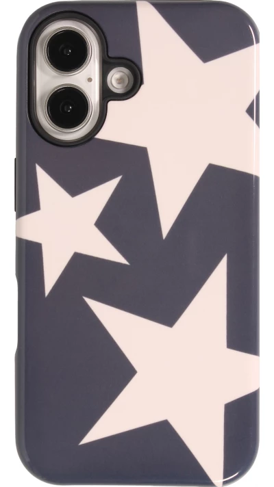 Coque iPhone 16 - Star pop à motif étoiles double protection renforcée avec intérieur en silicone et extérieur en plastique rigide - Bleu