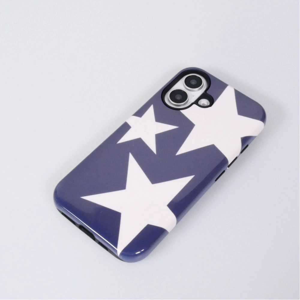 Coque iPhone 16 - Star pop à motif étoiles double protection renforcée avec intérieur en silicone et extérieur en plastique rigide - Bleu