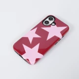 Coque iPhone 16 - Star pop à motif étoiles double protection renforcée avec intérieur en silicone et extérieur en plastique rigide - Bordeaux
