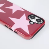 Coque iPhone 16 - Star pop à motif étoiles double protection renforcée avec intérieur en silicone et extérieur en plastique rigide - Bordeaux