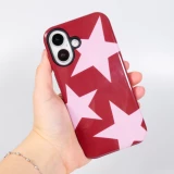 Coque iPhone 16 - Star pop à motif étoiles double protection renforcée avec intérieur en silicone et extérieur en plastique rigide - Bordeaux