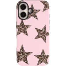 Coque iPhone 16 - Star pop à motif étoiles double protection renforcée avec intérieur en silicone et extérieur en plastique rigide - Brun