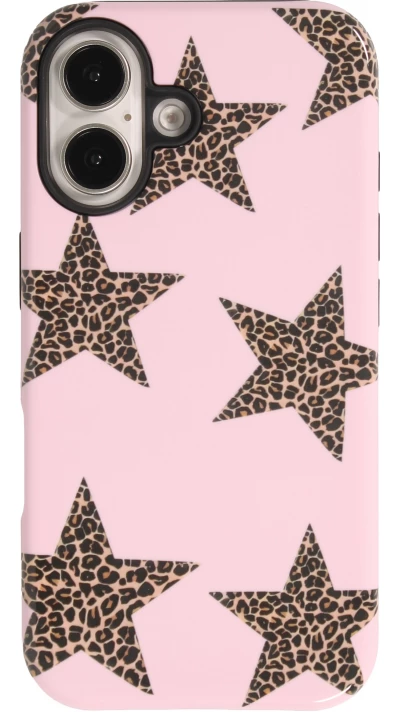 Coque iPhone 16 - Star pop à motif étoiles double protection renforcée avec intérieur en silicone et extérieur en plastique rigide - Brun