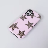 Coque iPhone 16 - Star pop à motif étoiles double protection renforcée avec intérieur en silicone et extérieur en plastique rigide - Brun