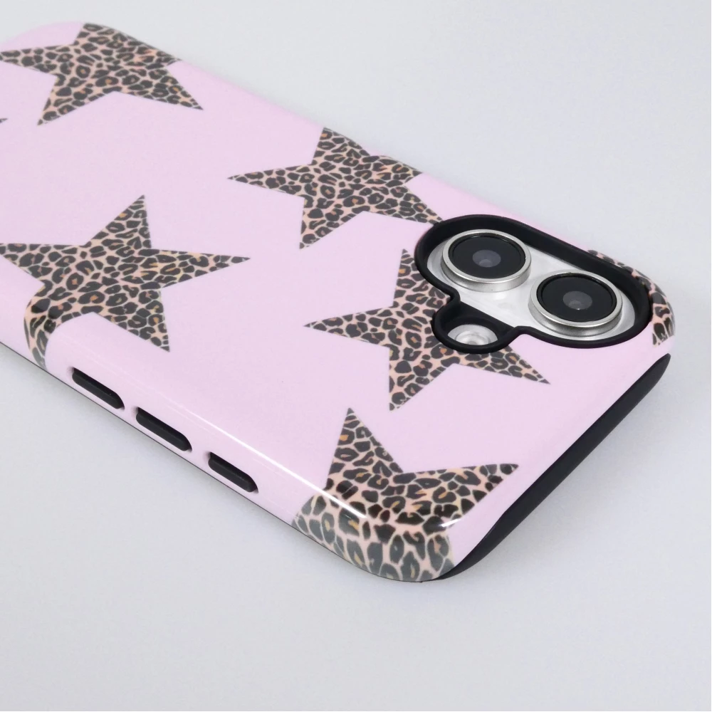 Coque iPhone 16 - Star pop à motif étoiles double protection renforcée avec intérieur en silicone et extérieur en plastique rigide - Brun