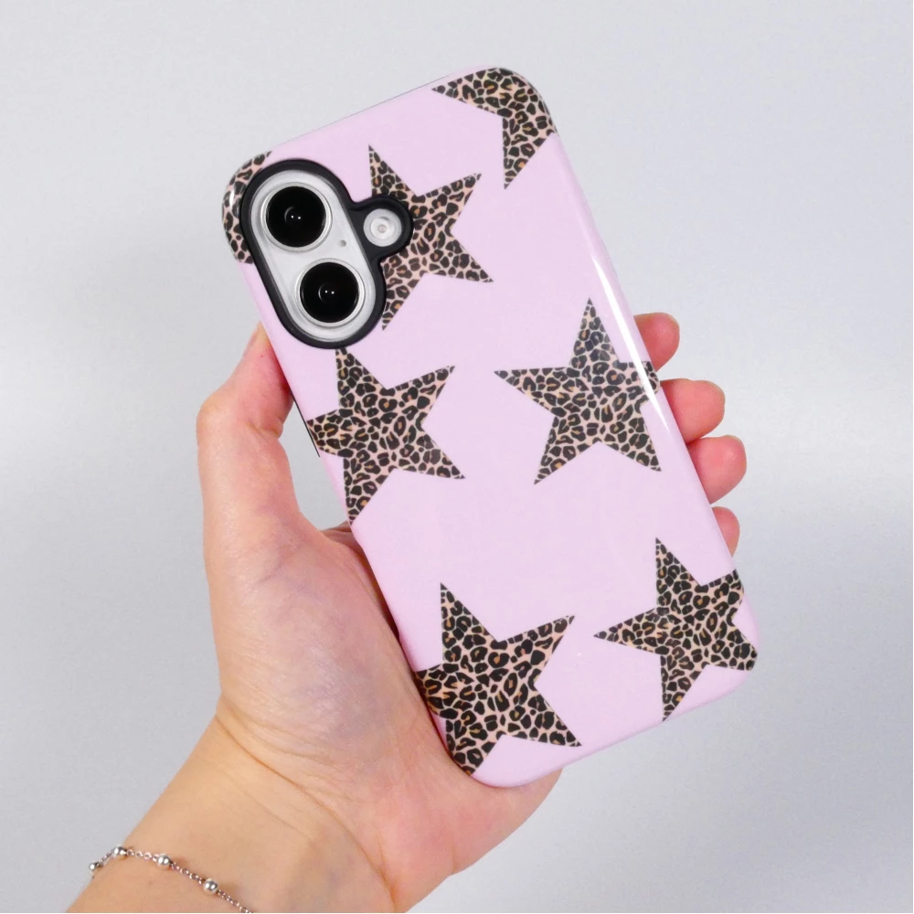 Coque iPhone 16 - Star pop à motif étoiles double protection renforcée avec intérieur en silicone et extérieur en plastique rigide - Brun