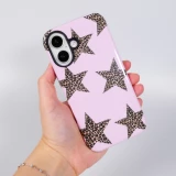 Coque iPhone 16 - Star pop à motif étoiles double protection renforcée avec intérieur en silicone et extérieur en plastique rigide - Brun