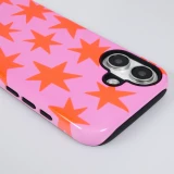 Coque iPhone 16 - Star pop à motif étoiles double protection renforcée avec intérieur en silicone et extérieur en plastique rigide - Rose