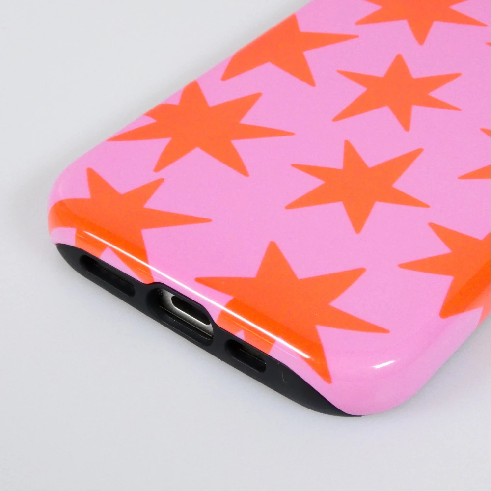 Coque iPhone 16 - Star pop à motif étoiles double protection renforcée avec intérieur en silicone et extérieur en plastique rigide - Rose