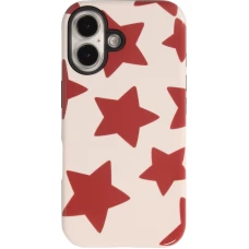 Coque iPhone 16 - Star pop à motif étoiles double protection renforcée avec intérieur en silicone et extérieur en plastique rigide - Rouge