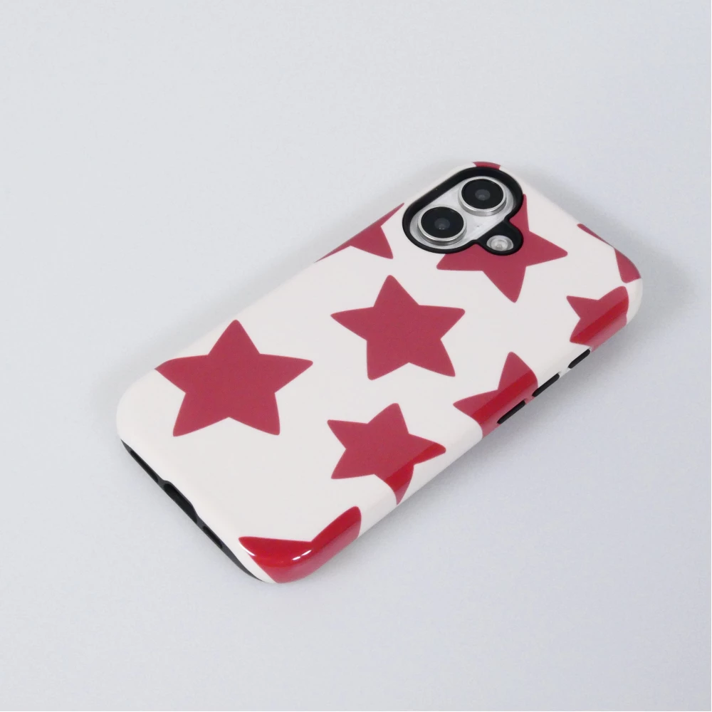 Coque iPhone 16 - Star pop à motif étoiles double protection renforcée avec intérieur en silicone et extérieur en plastique rigide - Rouge