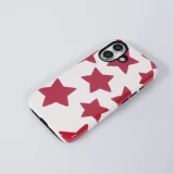 Coque iPhone 16 - Star pop à motif étoiles double protection renforcée avec intérieur en silicone et extérieur en plastique rigide - Rouge