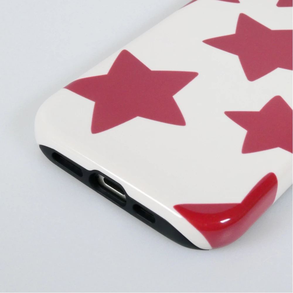 Coque iPhone 16 - Star pop à motif étoiles double protection renforcée avec intérieur en silicone et extérieur en plastique rigide - Rouge