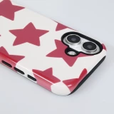 Coque iPhone 16 - Star pop à motif étoiles double protection renforcée avec intérieur en silicone et extérieur en plastique rigide - Rouge
