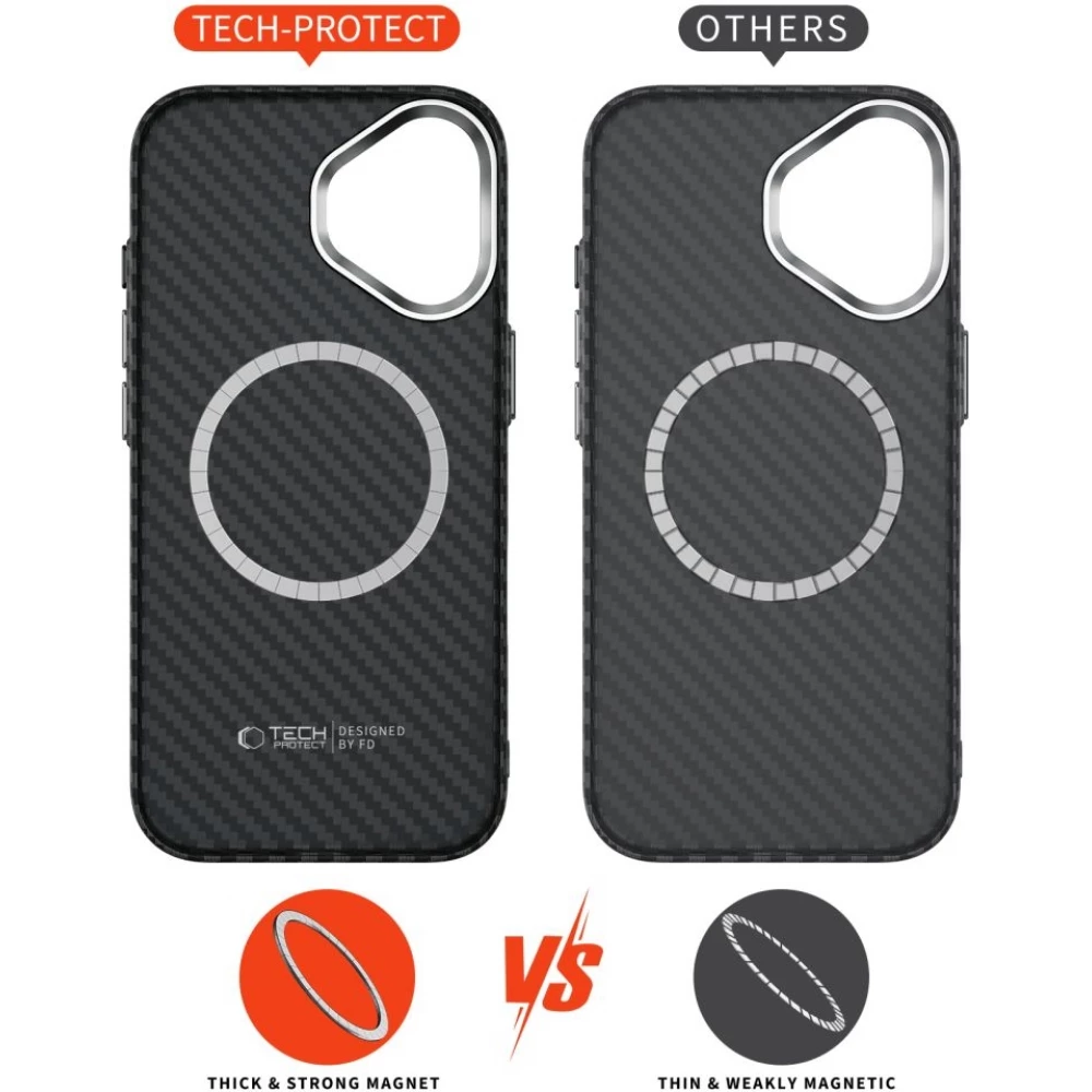 Coque iPhone 17 - Tech-Protect Ion Carbon compatible avec MagSafe durable et l&eacute;g&egrave;re - Argent