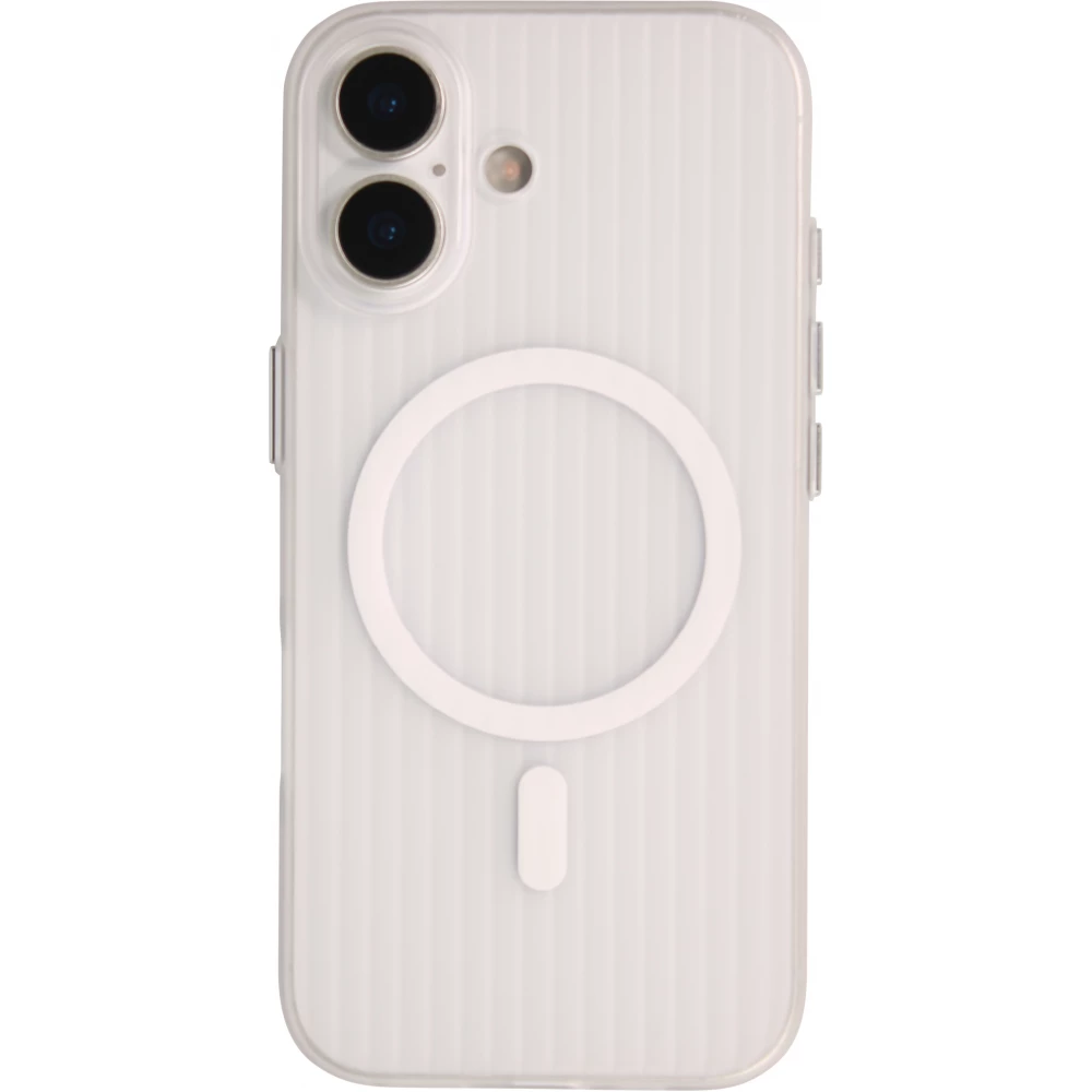 iPhone 17 Case H&uuml;lle - Transparente MagSafe H&uuml;lle gestreift mit seitlichen Verzierungen - Weiss