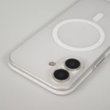 iPhone 17 Case H&uuml;lle - Transparente MagSafe H&uuml;lle gestreift mit seitlichen Verzierungen - Weiss