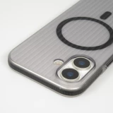 iPhone 17 Case H&uuml;lle - Transparente MagSafe H&uuml;lle gestreift mit seitlichen Verzierungen - Schwarz