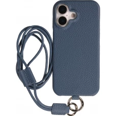 iPhone 17 Case Hülle - Urban Chic in Echtleder mit Schulterkordel und Rundumschutz - Blau