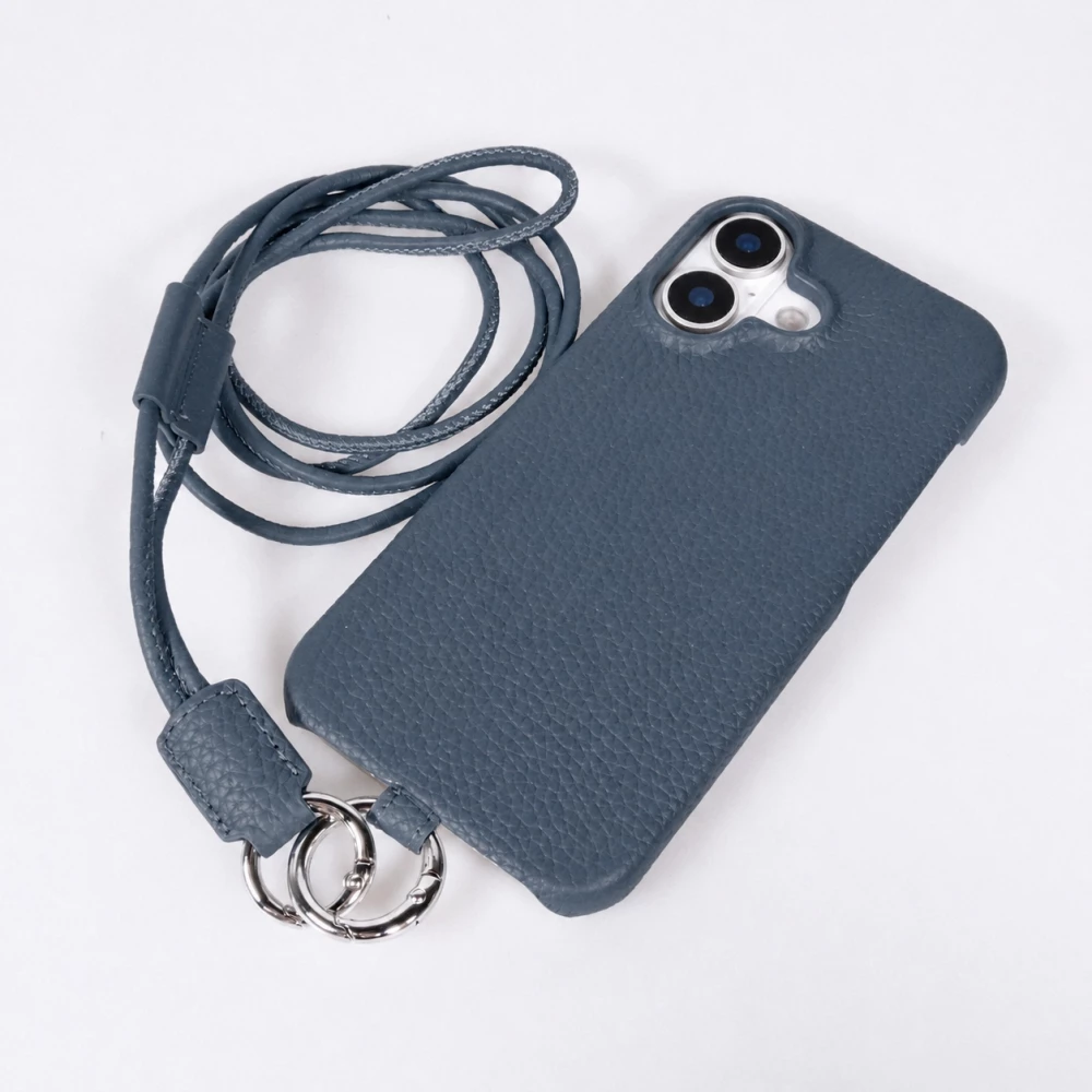 iPhone 17 Case Hülle - Urban Chic in Echtleder mit Schulterkordel und Rundumschutz - Blau