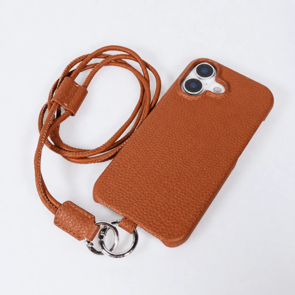 Coque iPhone 17 - Urban Chic cuir véritable avec cordon bandoulière protection intégrale - Brun