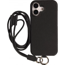 iPhone 17 Case Hülle - Urban Chic in Echtleder mit Schulterkordel und Rundumschutz - Schwarz