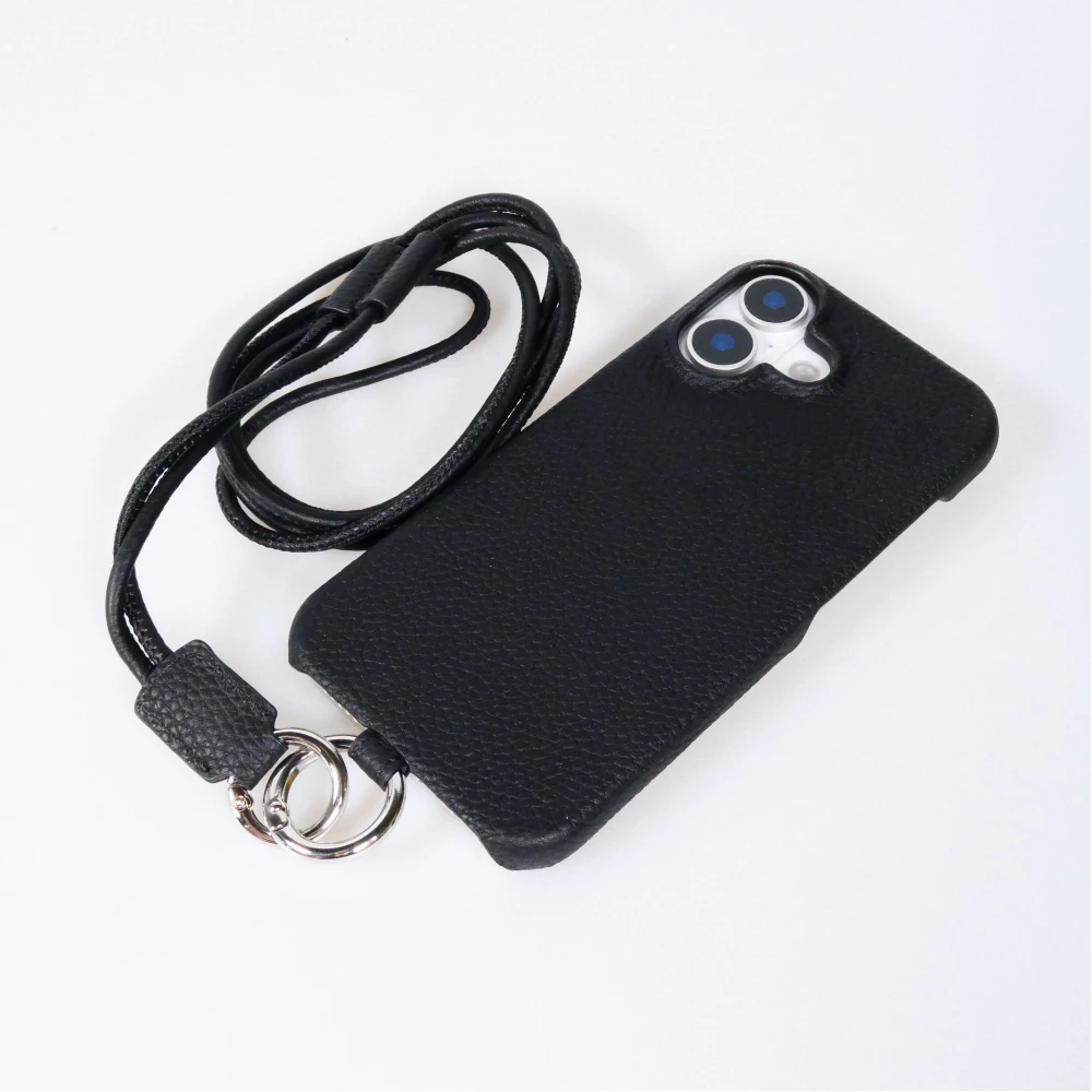 iPhone 17 Case Hülle - Urban Chic in Echtleder mit Schulterkordel und Rundumschutz - Schwarz