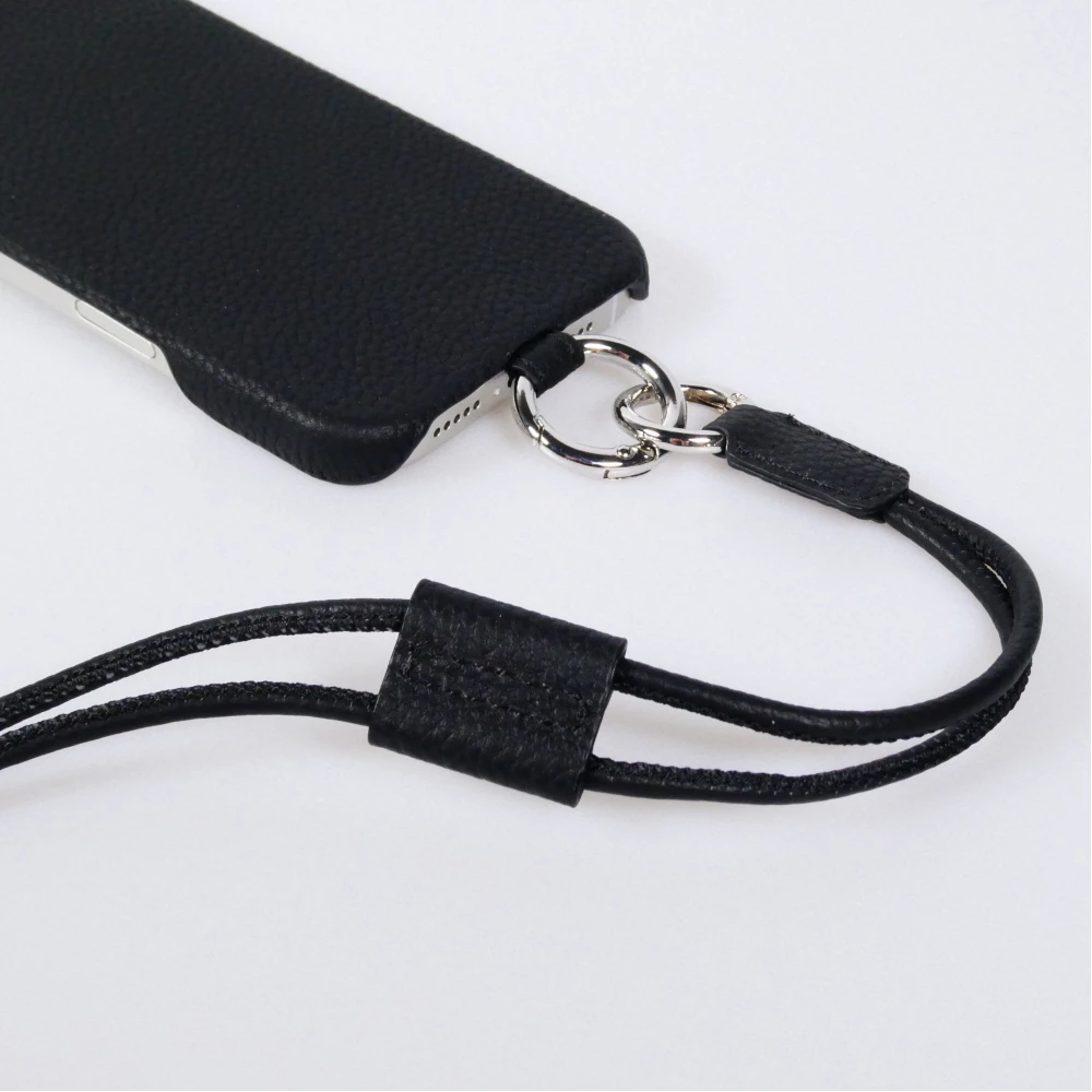 iPhone 17 Case Hülle - Urban Chic in Echtleder mit Schulterkordel und Rundumschutz - Schwarz