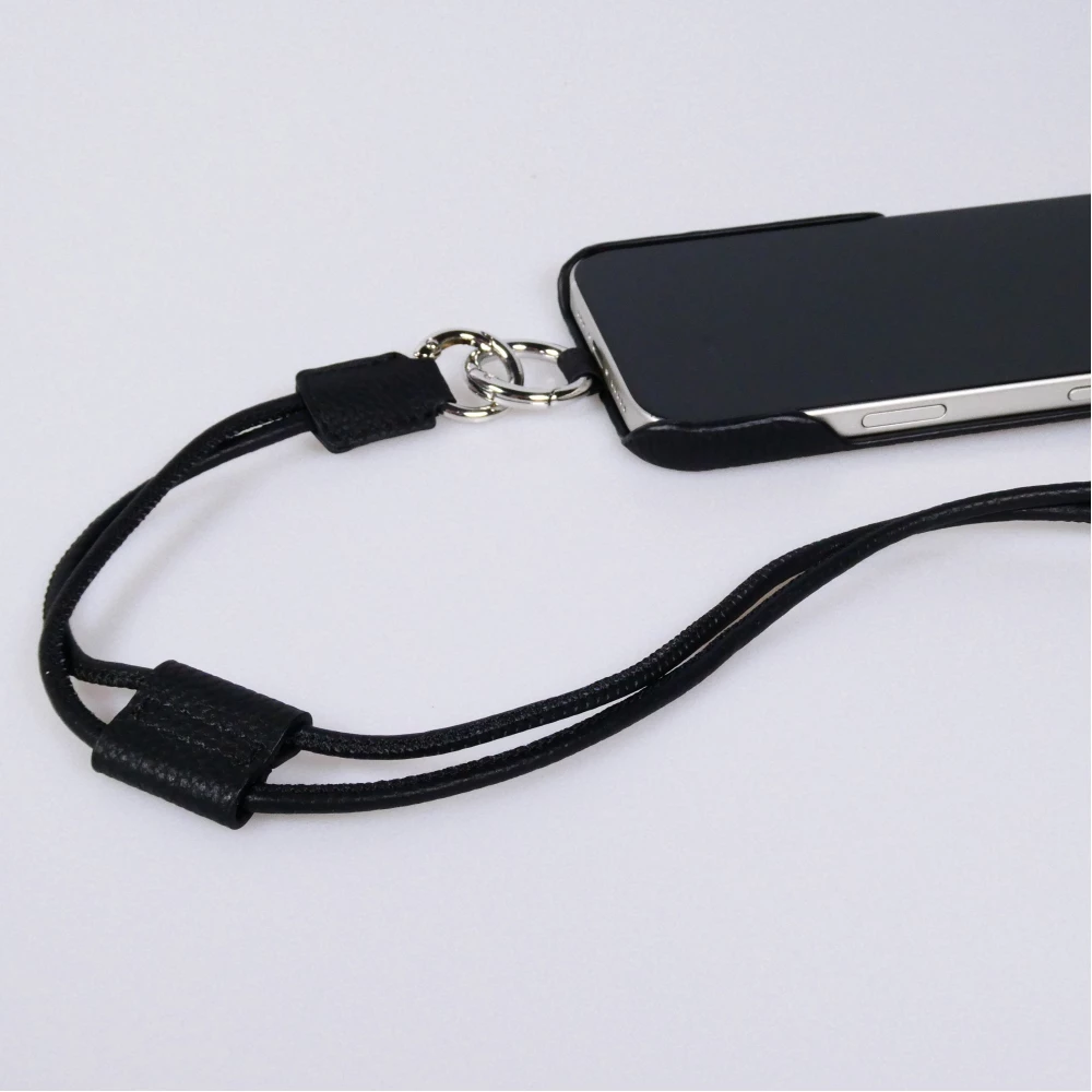 iPhone 17 Case Hülle - Urban Chic in Echtleder mit Schulterkordel und Rundumschutz - Schwarz