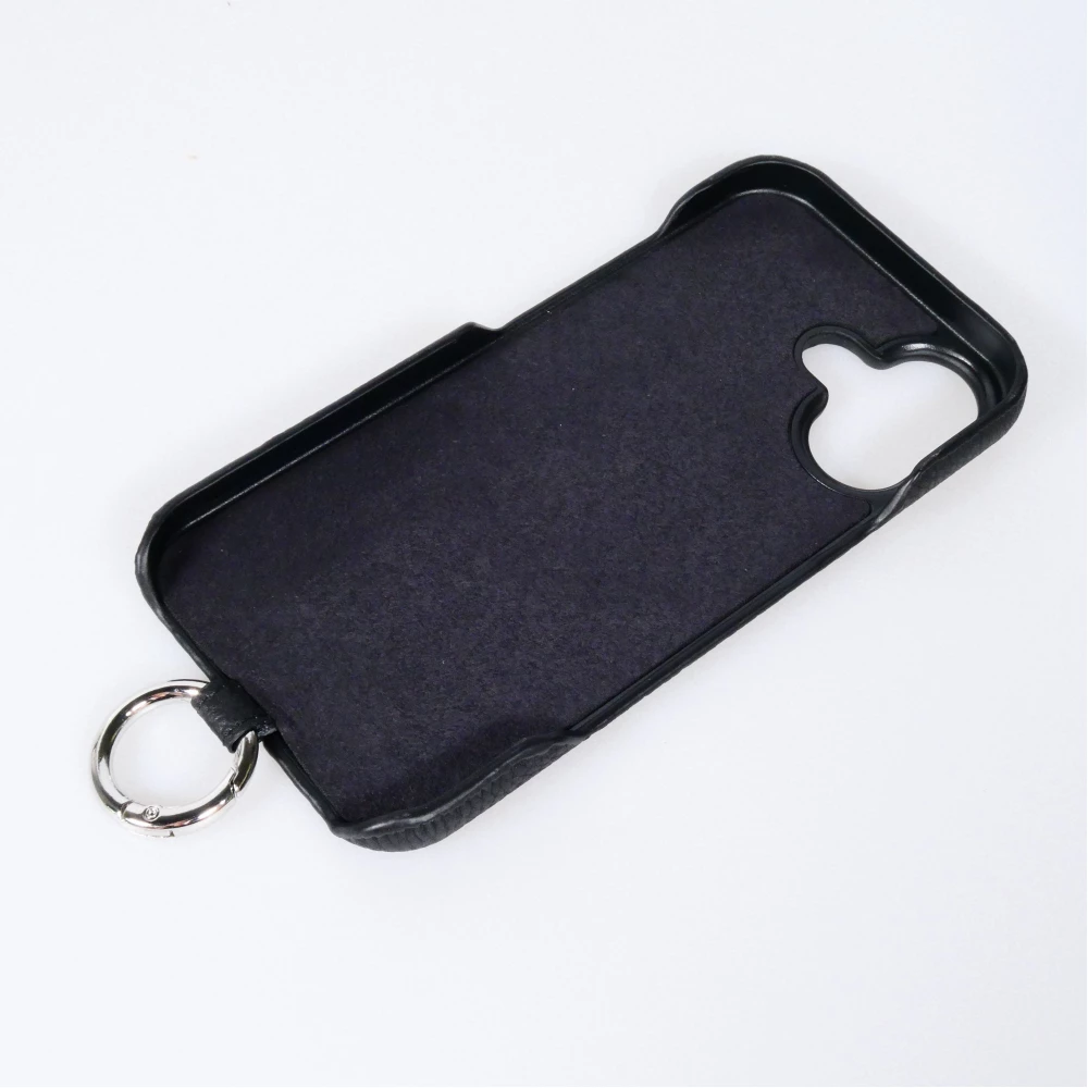iPhone 17 Case Hülle - Urban Chic in Echtleder mit Schulterkordel und Rundumschutz - Schwarz