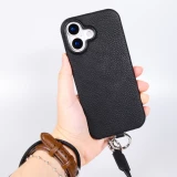 iPhone 17 Case Hülle - Urban Chic in Echtleder mit Schulterkordel und Rundumschutz - Schwarz