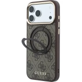 Coque iPhone 18 Pro / 17 Pro - Guess PU 4G avec anneau support 360&deg; MagSafe et cadre m&eacute;tallique - Brun