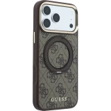 Coque iPhone 18 Pro / 17 Pro - Guess PU 4G avec anneau support 360&deg; MagSafe et cadre m&eacute;tallique - Brun