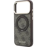 Coque iPhone 18 Pro / 17 Pro - Guess PU 4G avec anneau support 360&deg; MagSafe et cadre m&eacute;tallique - Brun