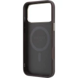 Coque iPhone 18 Pro / 17 Pro - Guess PU 4G avec anneau support 360&deg; MagSafe et cadre m&eacute;tallique - Brun