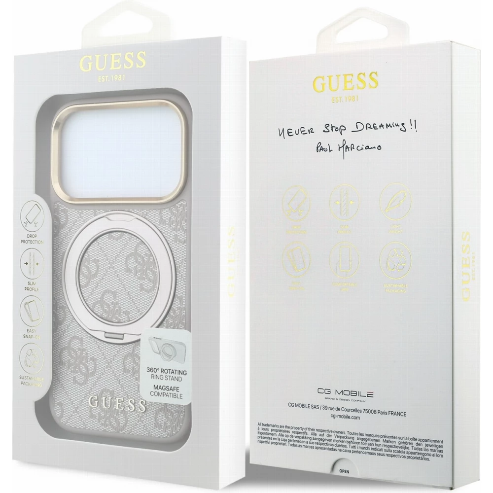 iPhone 18 Pro / 17 Pro Case H&uuml;lle - Guess PU 4G mit 360&deg; MagSafe Halterung und Metallrahmen - Rosa