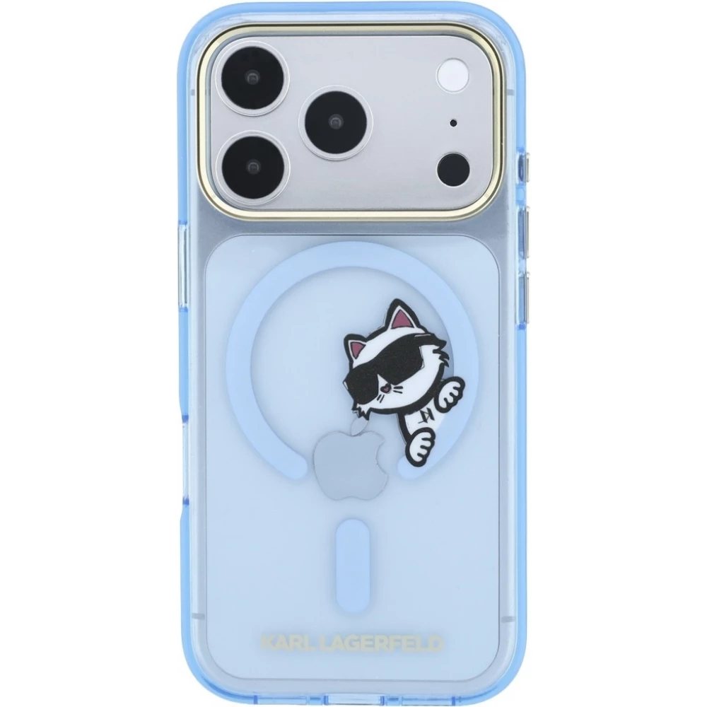 Coque iPhone 18 Pro / 17 Pro - Karl Lagerfeld Choupette Peekaboo MagSafe &eacute;l&eacute;gante et protectrice - Bleu