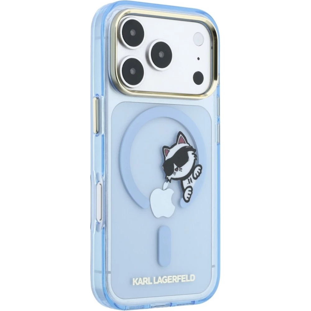 Coque iPhone 18 Pro / 17 Pro - Karl Lagerfeld Choupette Peekaboo MagSafe &eacute;l&eacute;gante et protectrice - Bleu