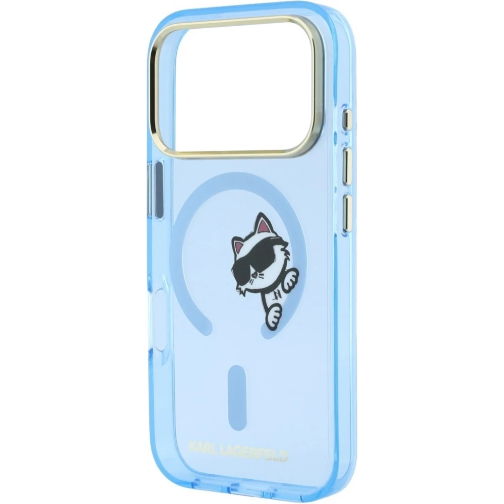 Coque iPhone 18 Pro / 17 Pro - Karl Lagerfeld Choupette Peekaboo MagSafe &eacute;l&eacute;gante et protectrice - Bleu