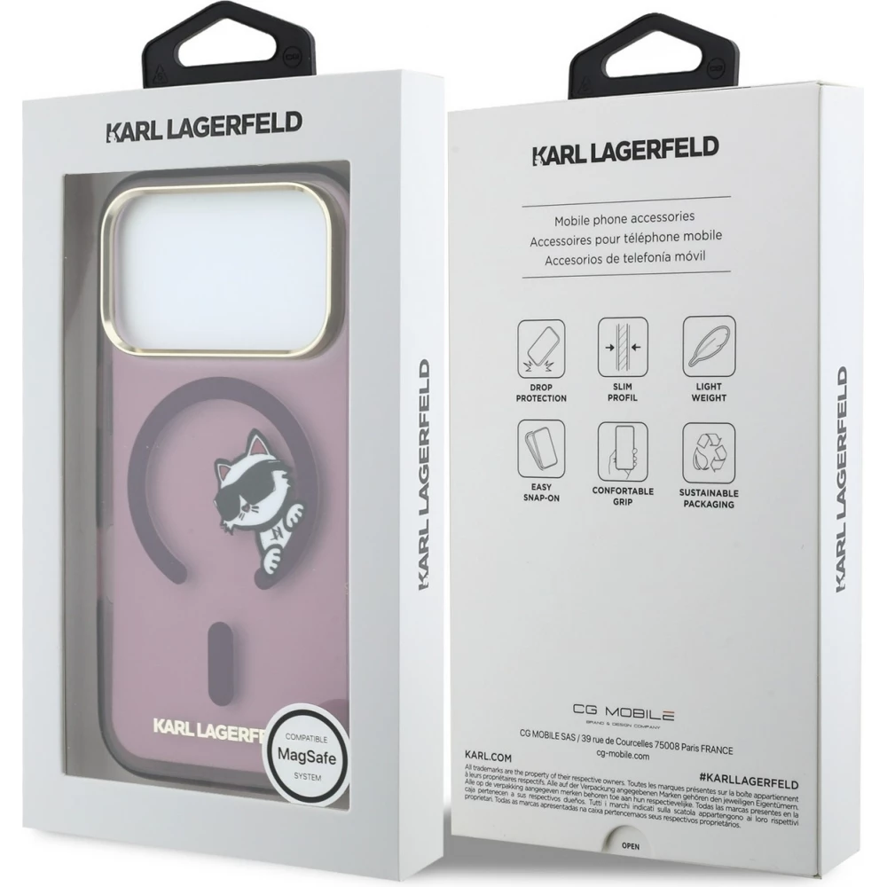 iPhone 18 Pro / 17 Pro Case H&uuml;lle - Karl Lagerfeld Choupette Peekaboo MagSafe Elegante und Schutz - Burgundy