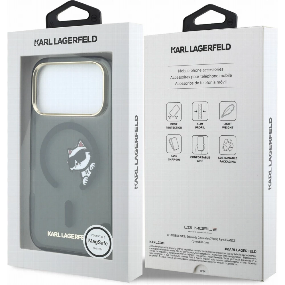 iPhone 18 Pro / 17 Pro Case H&uuml;lle - Karl Lagerfeld Choupette Peekaboo MagSafe Elegante und Schutz - Schwarz