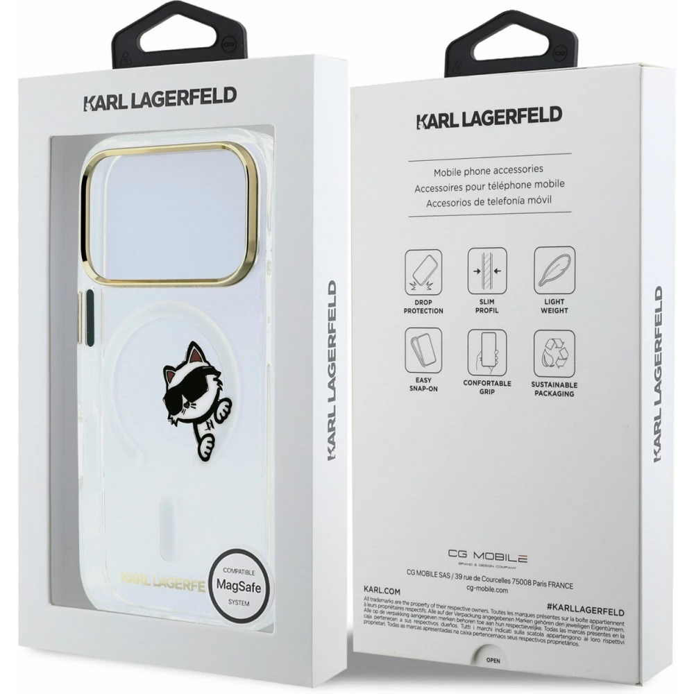 iPhone 18 Pro / 17 Pro Case H&uuml;lle - Karl Lagerfeld Choupette Peekaboo MagSafe Elegante und Schutz - Transparent